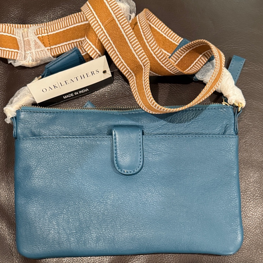 Blue Leather Crossbody Bag